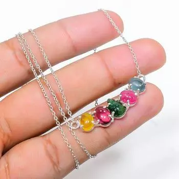 Натуральный мульти-турмалин, дизайнерское ожерелье из стерлингового серебра 925 пробы, подарок ей