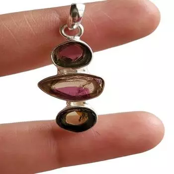 Натуральный мультиарбузный турмалин, драгоценный камень, подвеска из стерлингового серебра 925 пробы Gift025