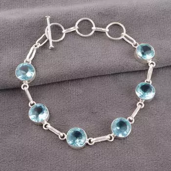 Натуральный небесно-голубой топаз драгоценный камень 925 стерлинговое серебро ювелирные изделия ручной работы браслет RB-14-7