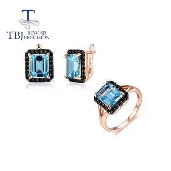 Натуральный небесно-голубой топаз, октябрь 8*10 мм, драгоценный камень, кольцо, серьги, комплект ювелирных изделий, серебро 925 пробы, классический дизайн, изысканные украшения для женщин us ring size 7# синий