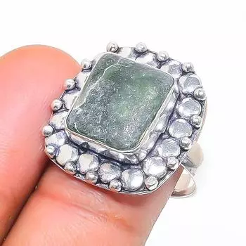 Натуральный нефрит драгоценный камень ювелирное изделие ручной работы из стерлингового серебра 925 пробы размер 7 q3n07