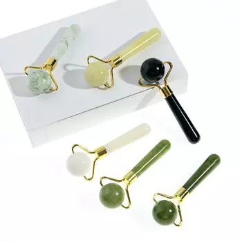 Натуральный нефритовый шариковый роликовый массажер для лица Гуаша, скребковый массажер для лица, косметический массажер для глаз, роликовый лифтинг-массажер для лица, удаление морщин, уход за кожей A1