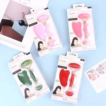 Натуральный нефритовый скребок Гуа Ша, массажная доска, розовый кварц, камень Гуаша для лица, шеи зелёный