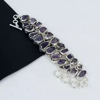 Натуральный необработанный аметист драгоценный камень ручной работы из стерлингового серебра 925 пробы, браслет с гальванопластикой, необработанный аметистовый браслет для жены, браслет унисекс, подарок для любви 8 фиолетовый