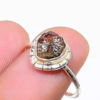 Натуральный необработанный арбуз, турмалин, кольцо из стерлингового серебра 925 пробы, размер 5,5 (США) 5.5 US