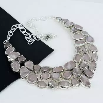 Натуральный необработанный драгоценный камень розовый кварц ручной работы стерлинговое серебро 925 гальваноформа ожерелье, необработанный розовый кварц серебряное ожерелье для жены, подарки унисекс 20 розовый