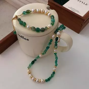 Натуральный необработанный камень Dongling Jade Pearl Ожерелье Женское литературное и антикварное Высококачественное Ключичное Цепочка Аксессуары Зеленая Кристаллическая Цепочка На Шею