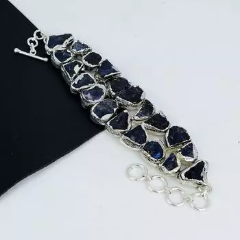 Натуральный необработанный содолит драгоценный камень ручной работы из стерлингового серебра 925 пробы, браслет из необработанного содолита для жены, браслет унисекс на день рождения 8 синий
