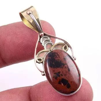Натуральный обсидиан красного дерева 925 пробы, одноцветное серебро, двухцветный кулон 1,75 дюйма N3H08