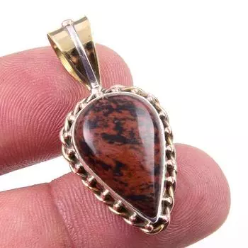 Натуральный обсидиан красного дерева 925 пробы, одноцветное серебро, двухцветный кулон 1,25 дюйма P3P33