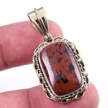 Натуральный обсидиан красного дерева 925 пробы, одноцветное серебро, двухцветный кулон 1,50 дюйма k3F75