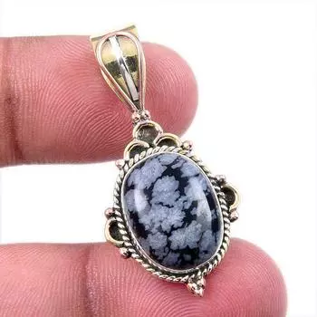 Натуральный обсидиан в виде снежинки, двухцветный серебряный 925 пробы, 1,50 дюйма, r7F21