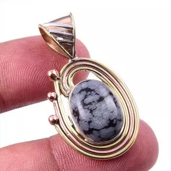 Натуральный обсидиан в виде снежинки, двухцветный серебряный 925-й пробы, 1,50 дюйма, K8c21