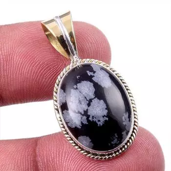 Натуральный обсидиан в виде снежинки, двухцветный серебряный 925-й пробы, 1,25 дюйма, K2m31