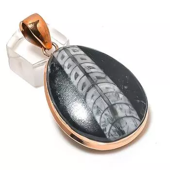 Натуральный окаменелый драгоценный камень Orthoceras, кулон из меди ручной работы 2,25 дюйма t7W75