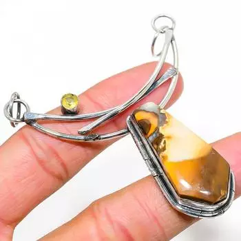 Натуральный окаменелый камень из грязи, цитрин, кулон из стерлингового серебра 925 пробы, 3,15 дюйма, W1H38