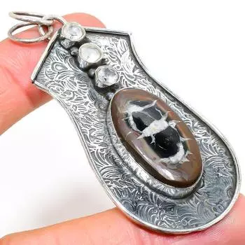 Натуральный окаменелый камень из грязи, топаз, кулон из стерлингового серебра 925 пробы 3,03 дюйма h0m82