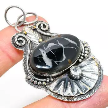 Натуральный окаменелый камень с трещинами в грязи, подвеска из серебра 925 пробы с белым топазом 2,52 дюйма o3o49