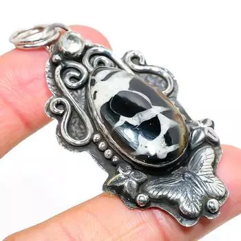 Натуральный окаменелый камень с трещинами в грязи, подвеска из серебра 925 пробы с белым топазом 2,60 дюйма a3M62