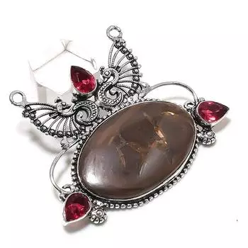 Натуральный окаменелый окаменелый камень, гранат, серебряное ювелирное украшение 925 пробы, 2,01 дюйма s0q91