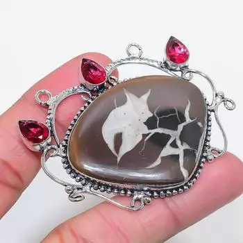 Натуральный окаменелый окаменелый камень, гранат, серебряное ювелирное украшение 925 пробы, 2,13 дюйма, D1N78