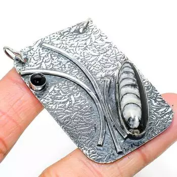 Натуральный окаменелый ортоцерас, драгоценный камень шпинель, кулон из стерлингового серебра 925 пробы 2,36 дюйма n2p18