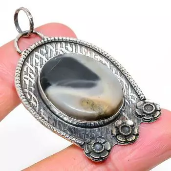 Натуральный океанический агат, драгоценный камень, стерлинговое серебро 925 пробы, подарочная подвеска 2,36 дюйма I9K79