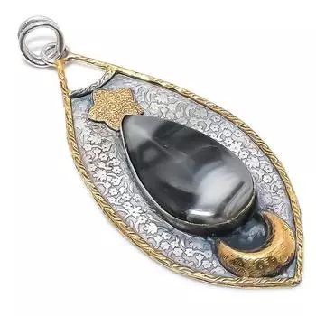 Натуральный океанический агат, двухцветный кулон из стерлингового серебра 925 пробы, 3,43 дюйма, B2C07