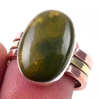 Натуральный океанический яшмовый драгоценный камень 925 пробы стерлингового серебра ювелирное изделие двухцветное кольцо S.7 t2B71
