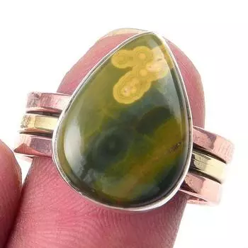 Натуральный океанический яшмовый драгоценный камень 925 пробы стерлинговое серебро ювелирные изделия двухцветное кольцо S.9 e6f62