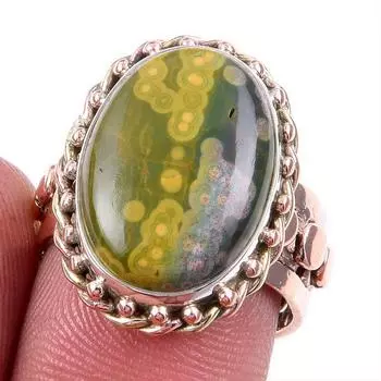Натуральный океанский драгоценный камень 925 из твердого серебра, двухцветное кольцо S.7US N1H08