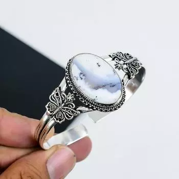 Натуральный опал Дандарте драгоценный камень ручной работы из серебра 925 пробы, браслет Дандарте опал, для жены, унисекс-браслет, подарки для любви 6 белый