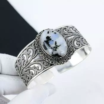 Натуральный опал Дандарте драгоценный камень ручной работы из серебра 925 пробы, браслет Дандарте опал, для жены, браслет унисекс, подарки для нее 6 белый