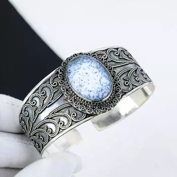 Натуральный опал Дандарте драгоценный камень ручной работы из серебра 925 пробы, браслет Дандарте опал, для жены, браслет унисекс, подарки для нее 6 белый