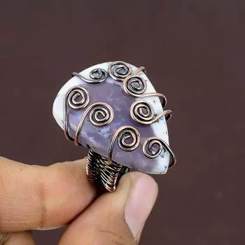 Натуральный опал-дендрит, кольцо из медной проволоки ручной работы, размер 9 T8t14