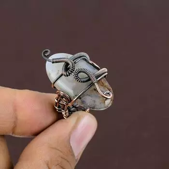 Натуральный опал-дендрит, кольцо из медной проволоки ручной работы, размер 6 t5P46