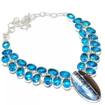 Натуральный опал Оуихи, топаз, ювелирное ожерелье ручной работы из стерлингового серебра 925 пробы, 18 дюймов, C9M33