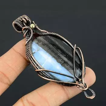 Натуральный опал Owyhee, драгоценный камень, подвеска ручной работы из медной проволоки, 2,15 дюйма, Q4n26