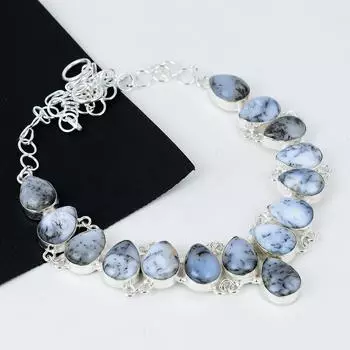 Натуральный опаловый камень-дендрит, ручная работа, серебро 925 пробы, гальванопластика, ожерелье из серебра-дендрита для жены, унисекс, подарки 20 белый