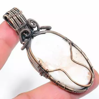 Натуральный оранжевый сколецит, драгоценный камень, медная проволока, подарочная подвеска, 2,88 дюйма, w7M84