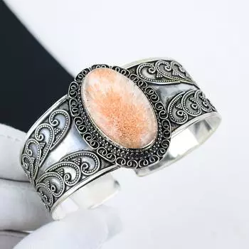 Натуральный оранжевый сколецит драгоценный камень ручной работы браслет-манжета из стерлингового серебра 925 пробы, браслет с оранжевым сколецитом, для жены, унисекс браслет, подарок для нее 6 оранжевый