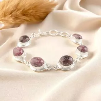 Натуральный овальный черный родонит, драгоценный камень, серебро 925 пробы, браслет ручной работы 8,5 RB-3-22