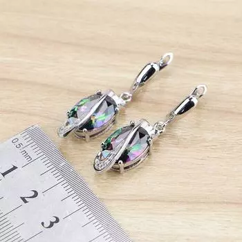 Натуральный овальный мистический Радужный кубический цирконий висячие серьги из стерлингового серебра 925 пробы ювелирные изделия серьги-капли для женщин Бесплатная подарочная коробка