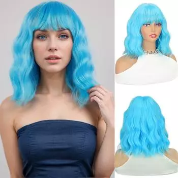 Натуральный парик с челкой, синтетические короткие волнистые парики для женщин, кудрявый парик длиной до плеч, термостойкие парики для косплея, повседневного использования на вечеринках 30cm