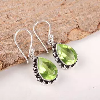 Натуральный Перидот Драгоценный Камень 925 Стерлинговое Серебро Ручной Работы Серьги 1,41 Для Подарка EE-97-3