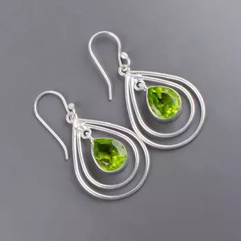 Натуральный Перидот Драгоценный Камень 925 Стерлинговое Серебро Изделия Ручной Работы Серьги 2.00 EE-34-4