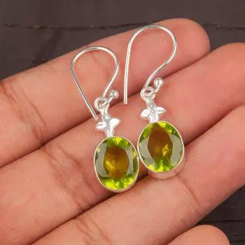 Натуральный Перидот Драгоценный Камень 925 Стерлинговое Серебро Стильные Ювелирные Изделия Серьги Для Жены EE-6-6