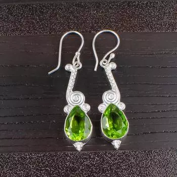 Натуральный Перидот Драгоценный Камень 925 Стерлинговое Серебро Дизайнерские Ювелирные Изделия Серьги Для Подарка EE-37-4