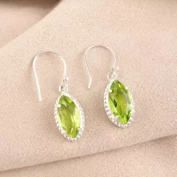 Натуральный Перидот Драгоценный Камень 925 Стерлинговое Серебро Ювелирные Изделия Ручной Работы Серьги 1.4 Подарок EE-169-1
