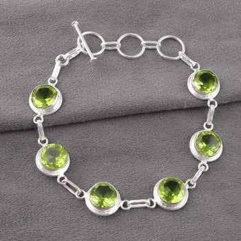 Натуральный Перидот Драгоценный Камень 925 Стерлинговое Серебро Ювелирные Изделия Ручной Работы Браслет Для Жены RB-13-8